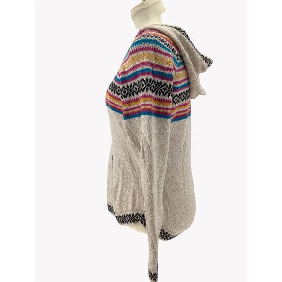 Kiss My Alpaca Multicolor Knit Hoodie Pullover Sweater Lace-Up Neck Women Size M - Picture 6 of 8